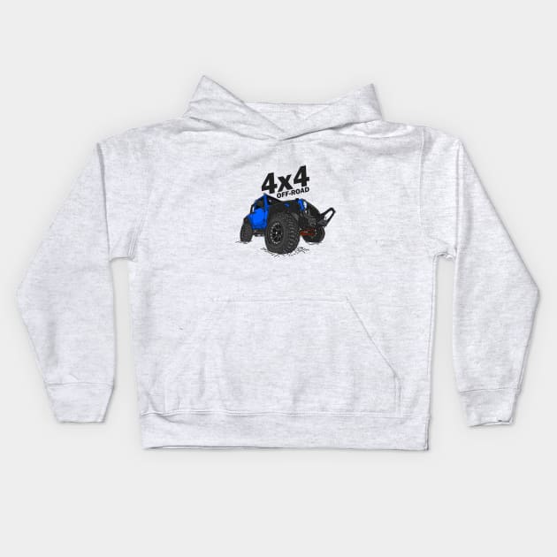 4x4 Off Road Jeep Blue Kids Hoodie by 4x4 Sketch